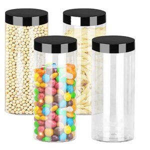 4 Pack Clear Plastic Jars Organizing, Kitchen & Pantry Airtight Lids (48 oz)